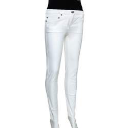 Pre Owned Roberto Cavalli White Denim Logo Embroidered Skinny Jeans S 