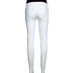 Pre Owned Roberto Cavalli White Denim Logo Embroidered Skinny Jeans S 