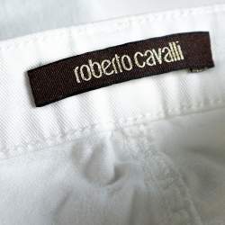 Pre Owned Roberto Cavalli White Denim Logo Embroidered Skinny Jeans S 