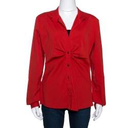 Pre Owned Roberto Cavalli Red Stretch Cotton Button Front Shirt L