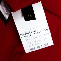 Pre Owned Roberto Cavalli Red Stretch Cotton Button Front Shirt L