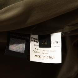 Pre Owned Roberto Cavalli Olive Green Cotton Ruffled Long Sleeve Top M