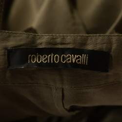 Pre Owned Roberto Cavalli Olive Green Cotton Ruffled Long Sleeve Top M