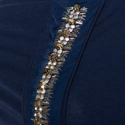 مملوكة مسبقًا Roberto Cavalli Navy Blue Cotton Embellished Asymmetrical Top M