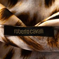 Pre Owned بلوزة روبرتو كافالي قفطان مجمع حرير طباعة حيوان بيج M