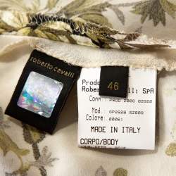 Pre Owned Roberto Cavalli Cream Floral Shimmer Print Silk Lace Trim Camisole L