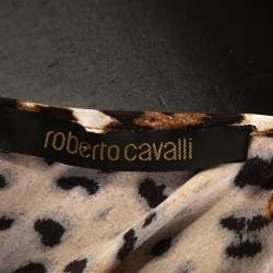 Pre Owned Roberto Cavalli Brown Animal Print Silk Lace Trim Camisole Top L
