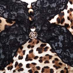 Pre Owned Roberto Cavalli Brown Animal Print Silk Lace Trim Camisole Top L