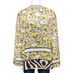 Pre Owned Roberto Cavalli Yellow Printed Cotton Bead Embellished Top L