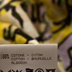 Pre Owned Roberto Cavalli Yellow Printed Cotton Bead Embellished Top L