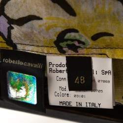 Pre Owned Roberto Cavalli Yellow Printed Cotton Bead Embellished Top L