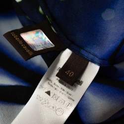 Pre Owned Roberto Cavalli Blue & Black Printed Silk Sheer Blouse S