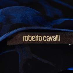 Pre Owned Roberto Cavalli Blue Printed Silk Bead Embellished Kimono Top M