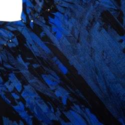 Pre Owned Roberto Cavalli Blue Printed Silk Bead Embellished Kimono Top M