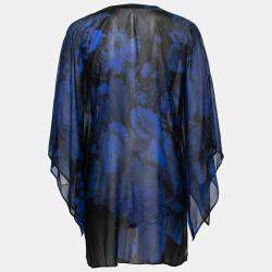 Pre Owned Roberto Cavalli Blue Printed Silk Bead Embellished Kimono Top M