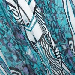 Pre Owned Roberto Cavalli Blue Silk Gathered Asymmetric Halter Dress S