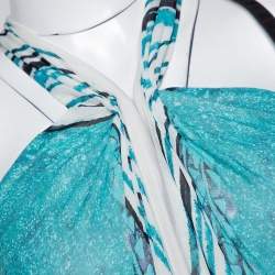 Pre Owned Roberto Cavalli Blue Silk Gathered Asymmetric Halter Dress S