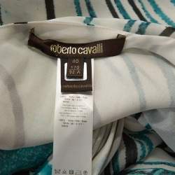 Pre Owned Roberto Cavalli Blue Silk Gathered Asymmetric Halter Dress S