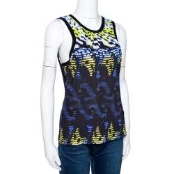 Pre Owned توب روبرتو كافالي بلا أكمام جيرسيه ستريتش مطبوع أسود M