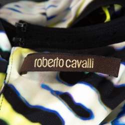 Pre Owned توب روبرتو كافالي بلا أكمام جيرسيه ستريتش مطبوع أسود M