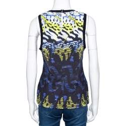 Pre Owned توب روبرتو كافالي بلا أكمام جيرسيه ستريتش مطبوع أسود M