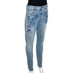 Pre Owned Roberto Cavalli Blue Denim Embroidered & Embellished Jeans M