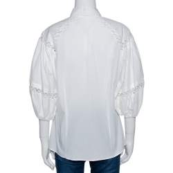 Pre Owned بلوزة روبرتو كافالي حافة دانتيل حلقة قطن بيضاء