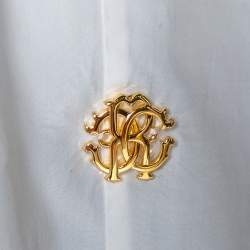 Pre Owned بلوزة روبرتو كافالي حافة دانتيل حلقة قطن بيضاء