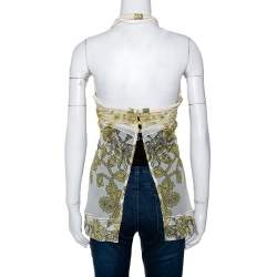 Roberto Cavalli Cream Printed Silk Sheer Halter Top S