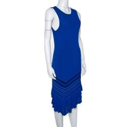 مملوكة مسبقًا Roberto Cavalli Blue Stretch Knit Asymmetric Hem Dress M
