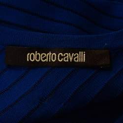 مملوكة مسبقًا Roberto Cavalli Blue Stretch Knit Asymmetric Hem Dress M