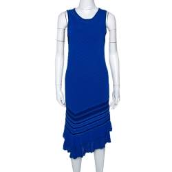مملوكة مسبقًا Roberto Cavalli Blue Stretch Knit Asymmetric Hem Dress M