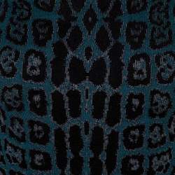 Pre Owned فستان روبرتو كافالي حافة منفوشة جاكارد نقشة الفهد أزرق مخضر مقاس وسط (ميديوم)