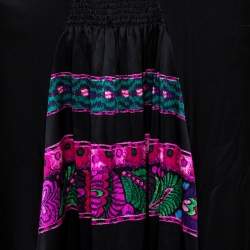 Pre Owned Roberto Cavalli Black Silk Satin Floral Trim Fit & Flare Maxi Skirt M