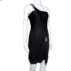 Pre Owned Roberto Cavalli Black Jersey Embellished One Shoulder Mini Dress M