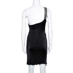 Pre Owned Roberto Cavalli Black Jersey Embellished One Shoulder Mini Dress M
