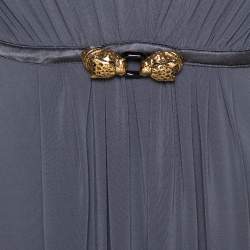 Pre Owned Roberto Cavalli Grey Draped Jersey Brooch Detail Short Dress S