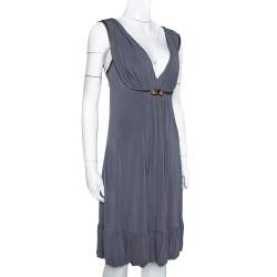 Pre Owned Roberto Cavalli Grey Draped Jersey Brooch Detail Short Dress S
