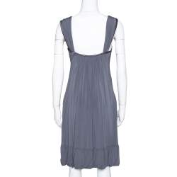 Pre Owned Roberto Cavalli Grey Draped Jersey Brooch Detail Short Dress S