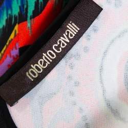 Pre Owned Roberto Cavalli Multicolor Abstract Printed Stretch Crepe Lace Panel Shift Dress M