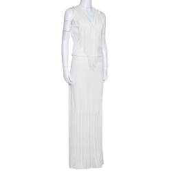 Roberto Cavalli Off White Knit Fringed Sleeveless Maxi Dress M
