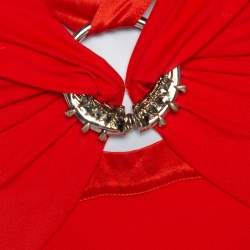 Roberto Cavalli Red Stretch Jersey Brooch Detail Midi Dress S