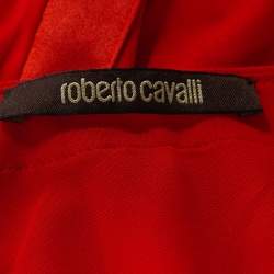 Roberto Cavalli Red Stretch Jersey Brooch Detail Midi Dress S