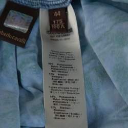 Pre Owned Roberto Cavalli Blue Printed Jersey Brooch Detail Maxi Dress M