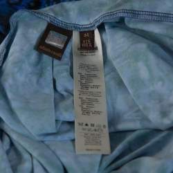 Pre Owned Roberto Cavalli Blue Printed Jersey Brooch Detail Maxi Dress M