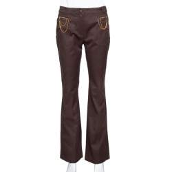 Pre Owned بنطلون جينز روبرتو كافالي بني دينم مزين بسلسلة واسعة مقاس كبير - لارج