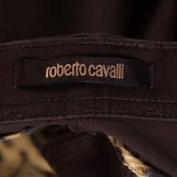 Pre Owned بنطلون جينز روبرتو كافالي بني دينم مزين بسلسلة واسعة مقاس كبير - لارج