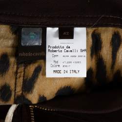 Pre Owned بنطلون جينز روبرتو كافالي بني دينم مزين بسلسلة واسعة مقاس كبير - لارج