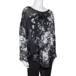مملوكة مسبقًا Roberto Cavalli Black Floral Print Silk Sheer Kaftan Blouse S