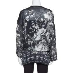 مملوكة مسبقًا Roberto Cavalli Black Floral Print Silk Sheer Kaftan Blouse S